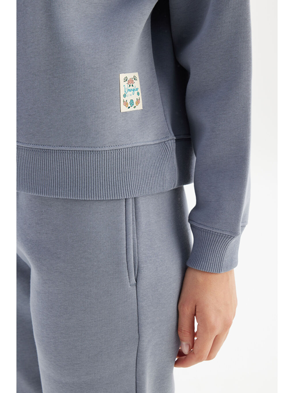 Yeşil Relaxed Fit Geniş Kesim Bisiklet Yaka İçi Polarlı Mavi Sweatshirt-4