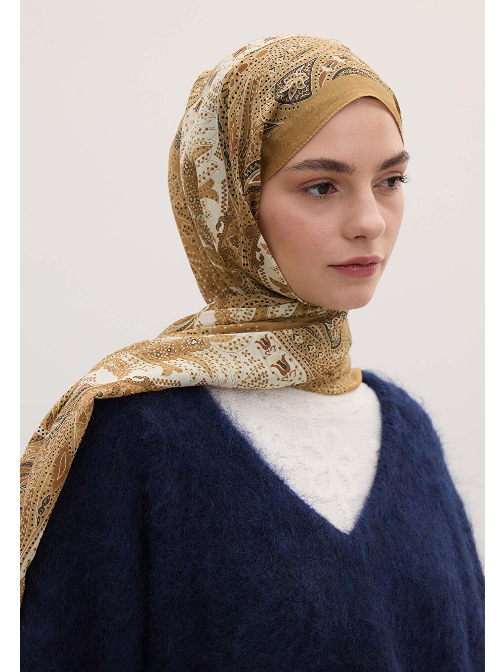 Kahverengi Elora Desen Şal Camel-1