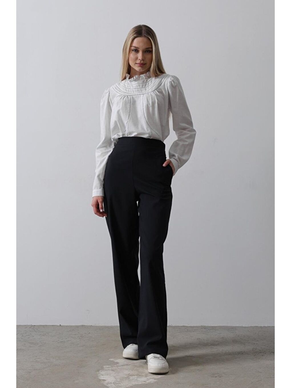 Beli Yarım Lastikli Palazzo Pantolon - Lacivert-1