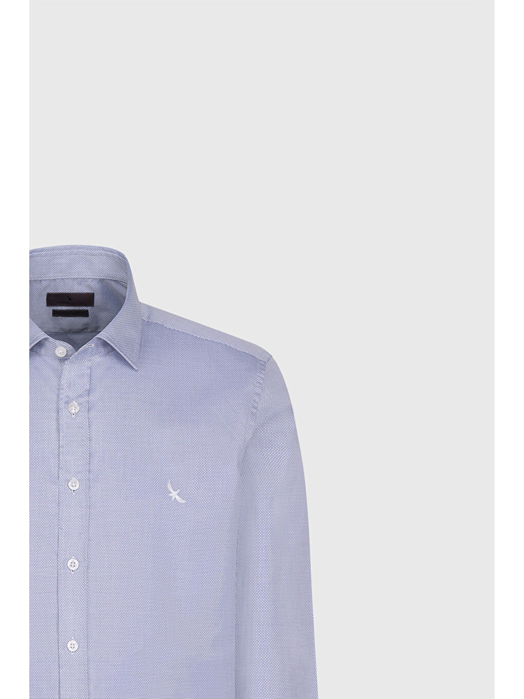 Erkek Açık Mavi %100 Pamuk Dar Kesim Armürlü Gömlek-7