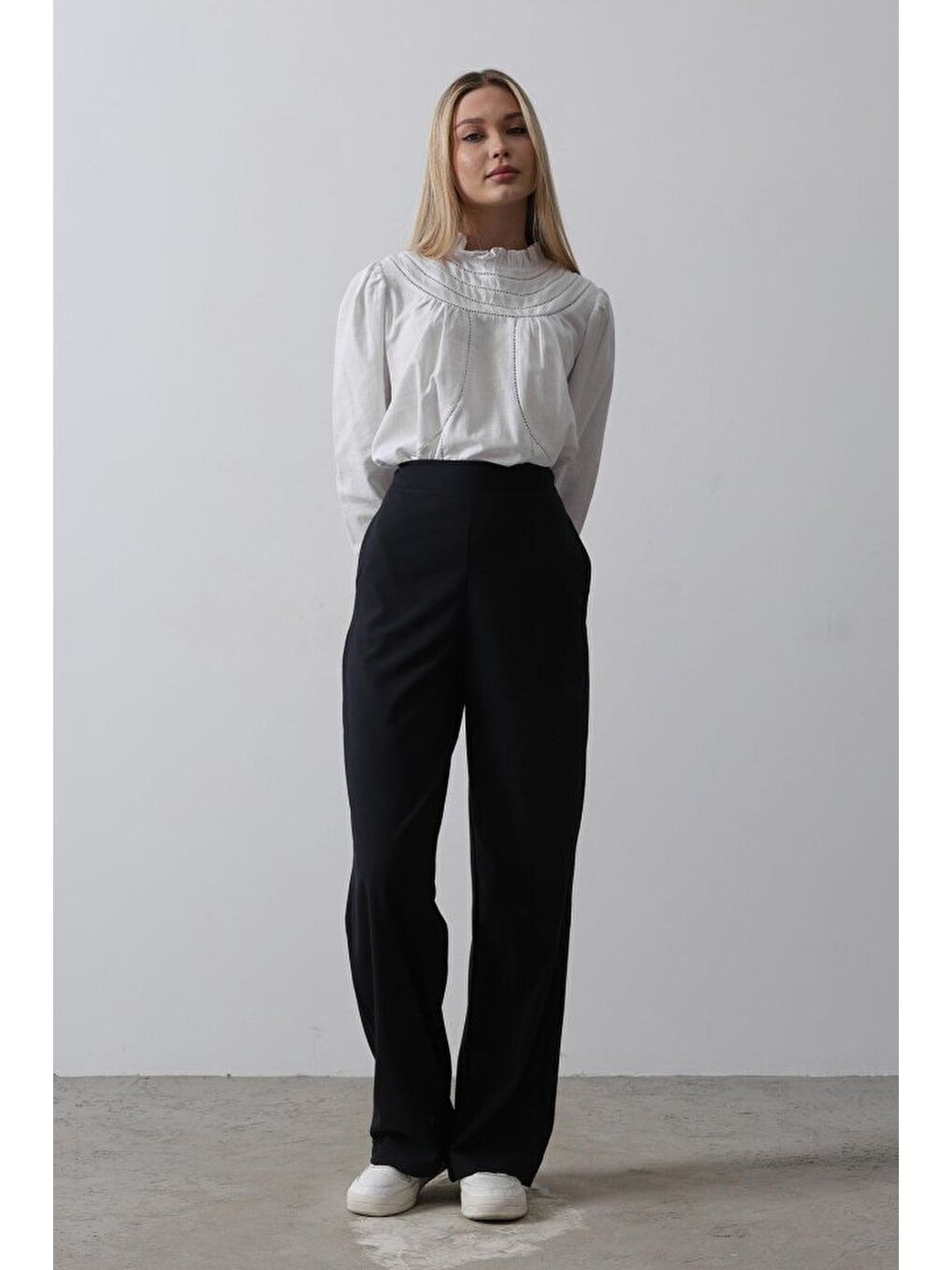 Beli Yarım Lastikli Palazzo Pantolon - Lacivert-2