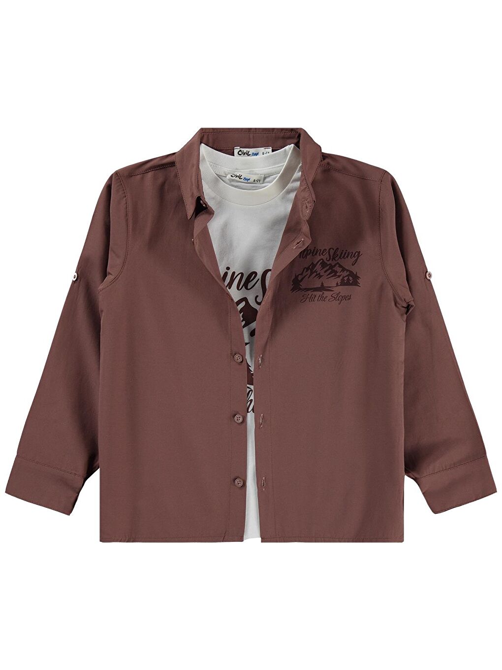 Boys Alpine Baskılı Tişörtlü 6-9 Yaş Gömlek - Kahverengi-1