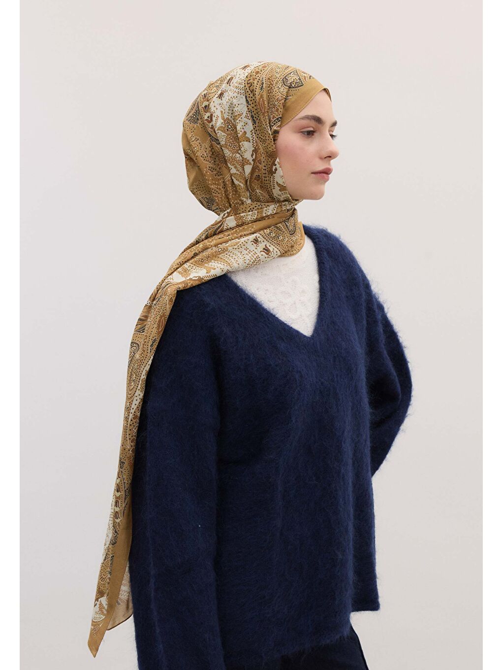 Kahverengi Elora Desen Şal Camel-3