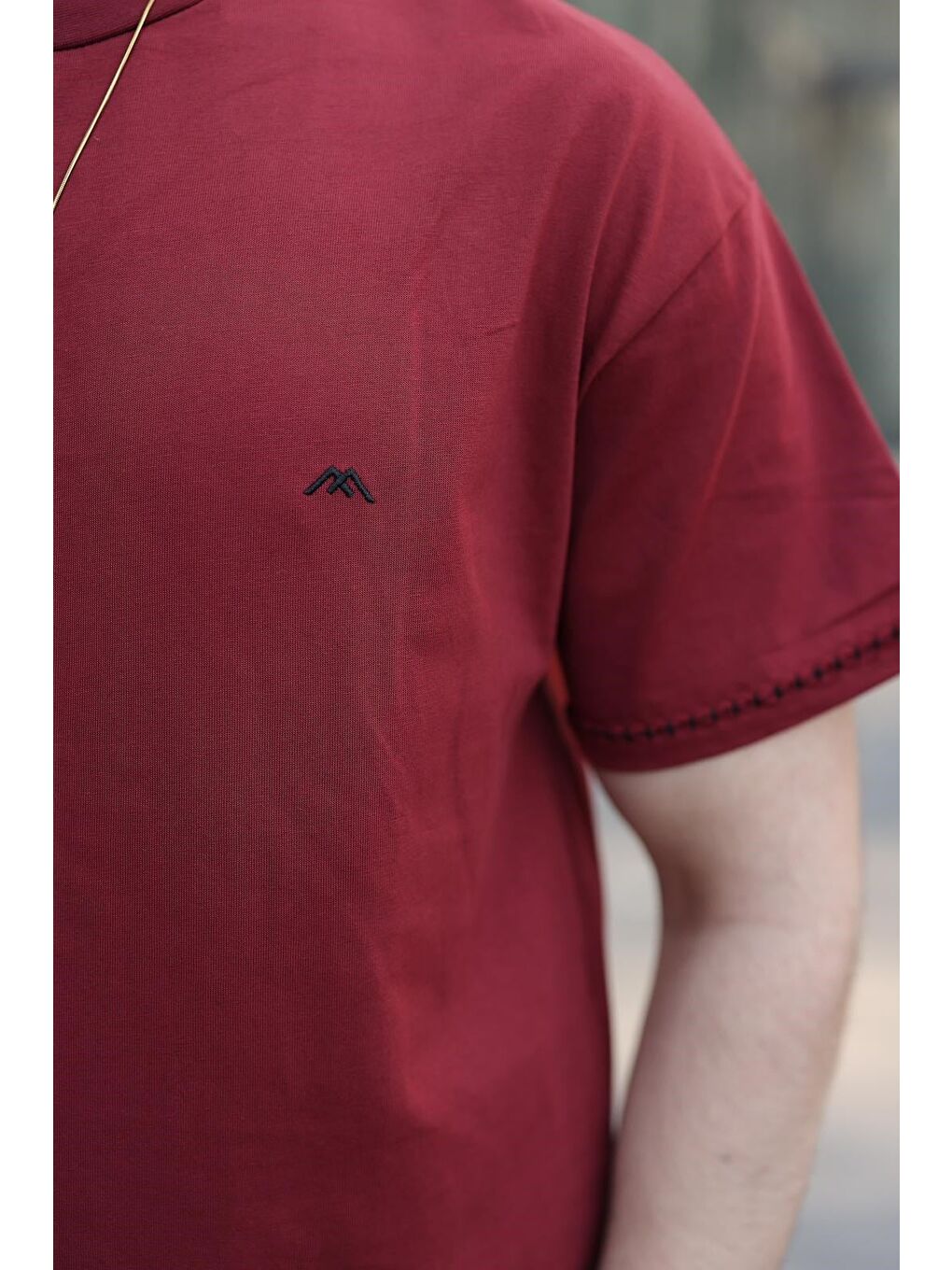 Bordo Nakış Detaylı Erkek T-Shirt E7112-2