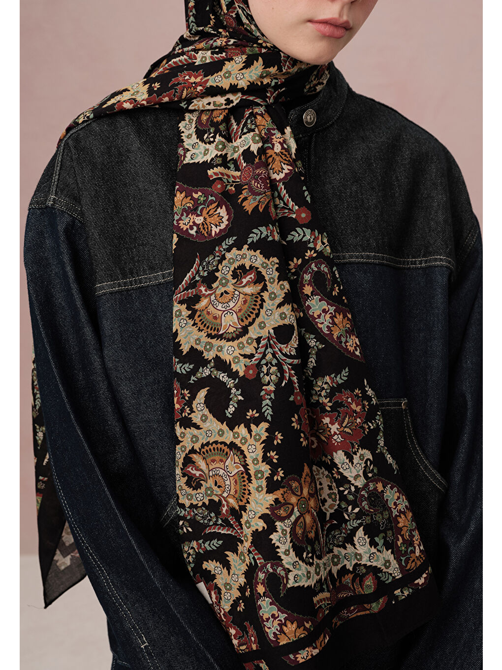 Enya Desen Şal Siyah-1