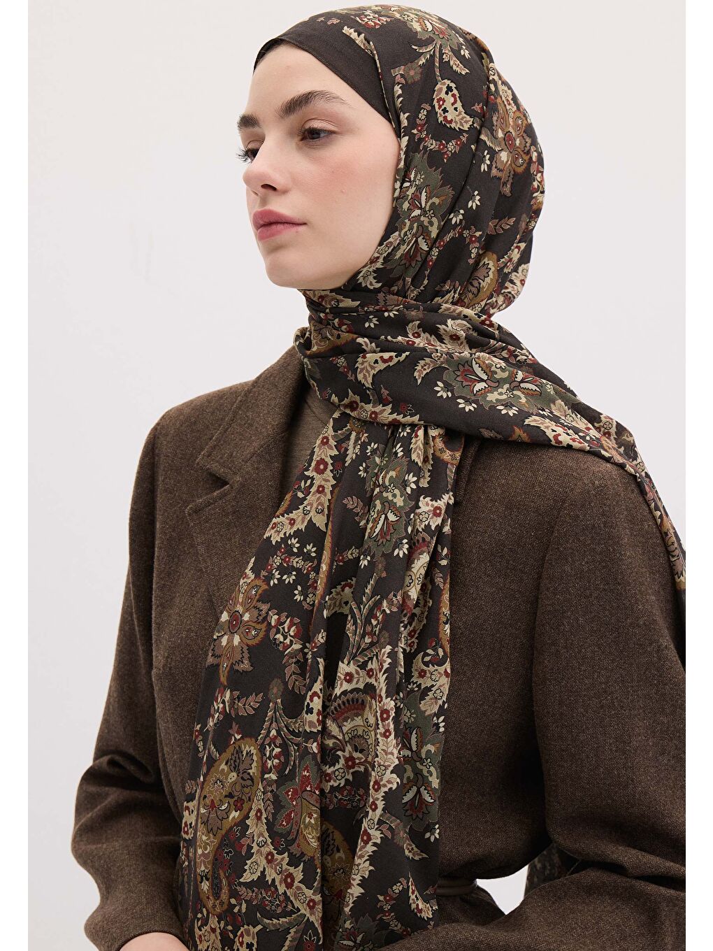 Kahverengi Enya Desen Şal Kahve-1