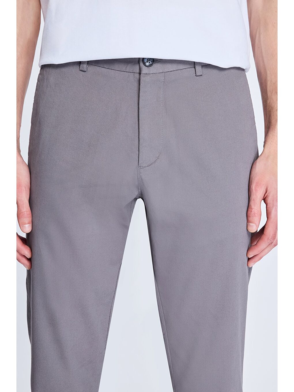 Gri Regular Fit Yandan Cepli Casual Kanvas Pantolon-2