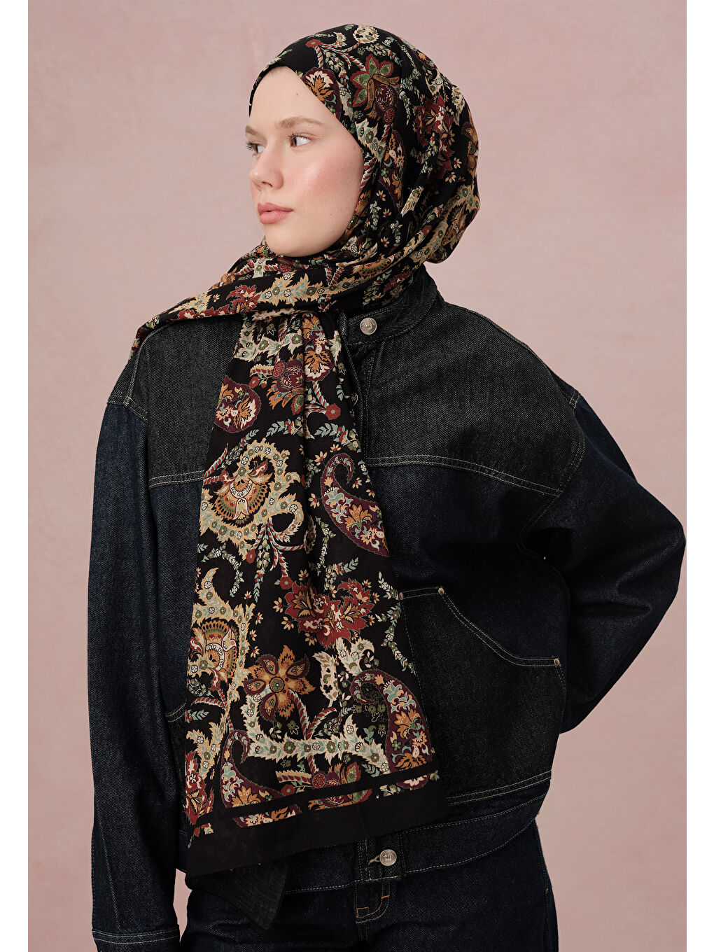 Enya Desen Şal Siyah-2