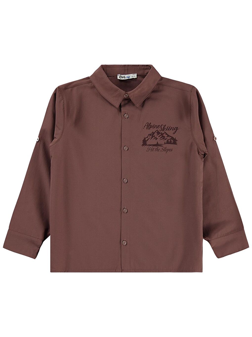 Boys Alpine Baskılı Tişörtlü 6-9 Yaş Gömlek - Kahverengi-4
