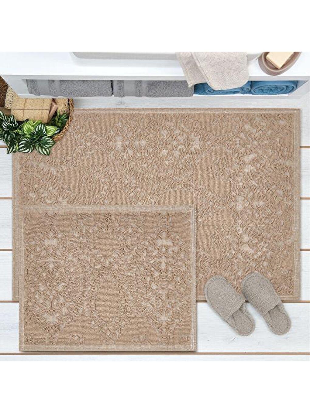 Bej Soft Visby 2'li Banyo Paspası - Vizon - 60x100 cm + 50x60 cm