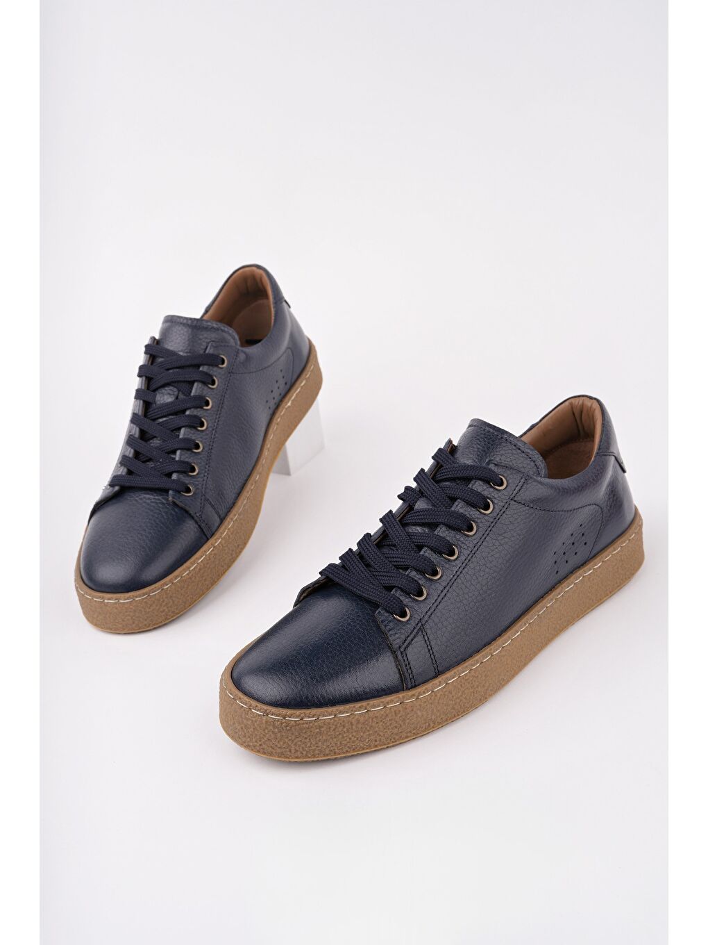 Lacivert CRAW Kalın Taban Bağcıklı Hakiki Deri Erkek Günlük Casual Sneaker