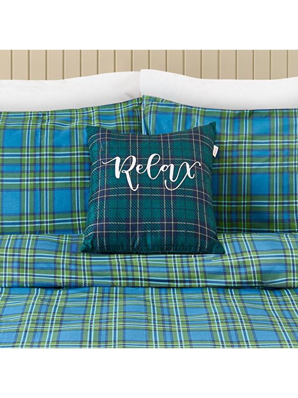 Soft Ekose Kırlent - Yeşil - 43x43 cm