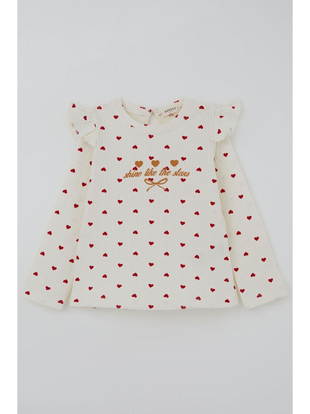 Ekru Kız Çocuk Taytlı Takım İspanyol Paça Kalp Desenli Krem (1.5-5 Yaş)-3
