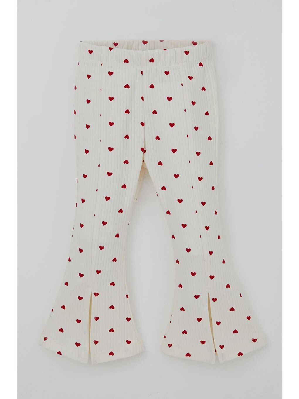 Ekru Kız Çocuk Taytlı Takım İspanyol Paça Kalp Desenli Krem (1.5-5 Yaş)-4
