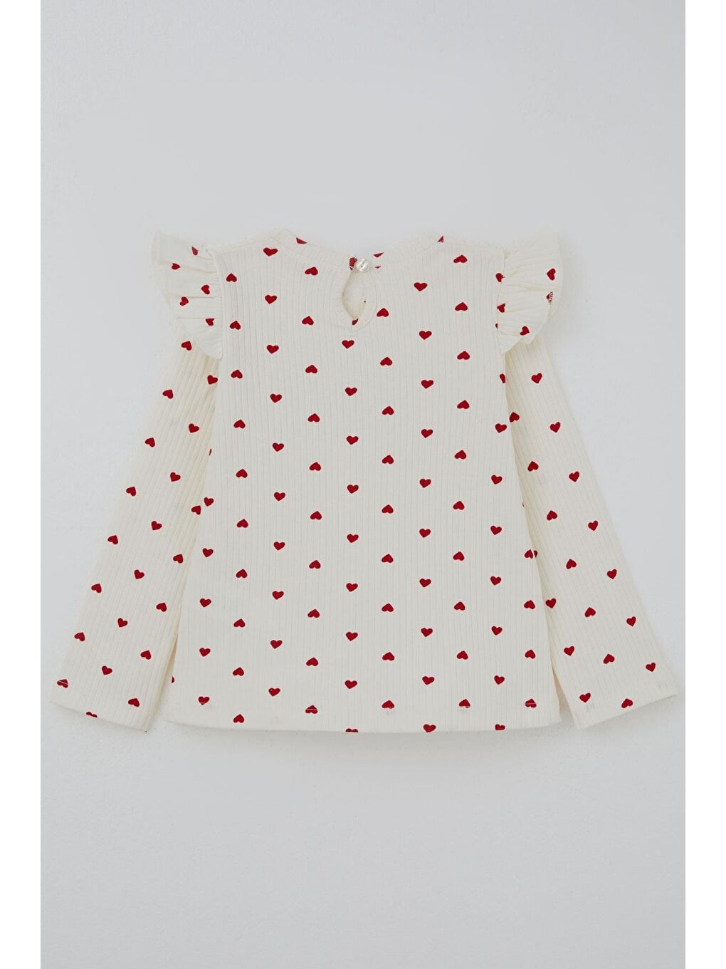 Ekru Kız Çocuk Taytlı Takım İspanyol Paça Kalp Desenli Krem (1.5-5 Yaş)-5