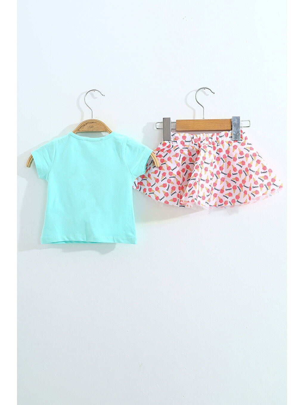 Yeşil Kız Çocuk Pullu Etekli Takım-1