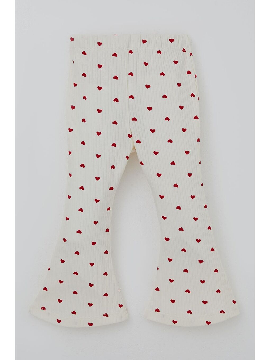 Ekru Kız Çocuk Taytlı Takım İspanyol Paça Kalp Desenli Krem (1.5-5 Yaş)-6