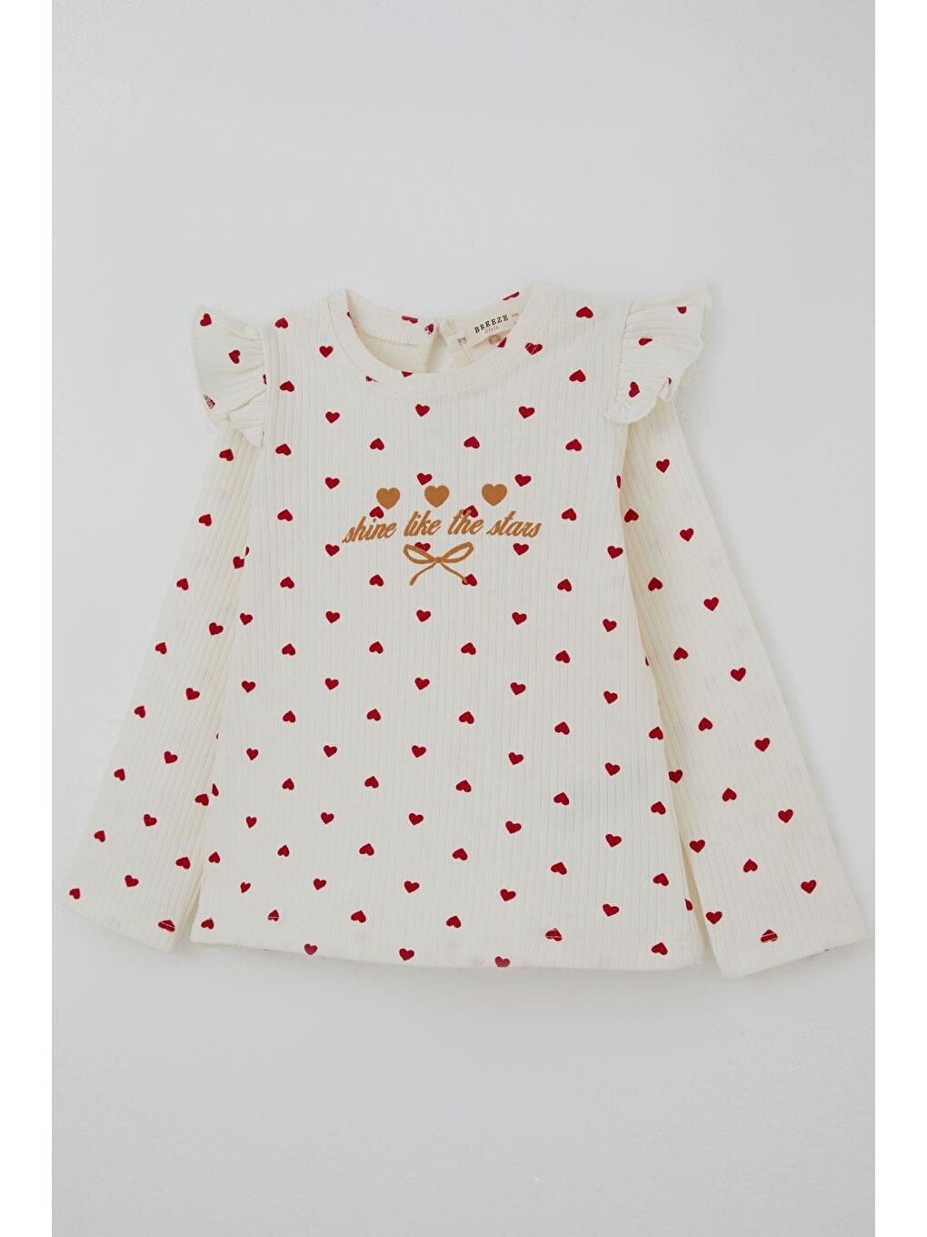 Ekru Kız Çocuk Taytlı Takım İspanyol Paça Kalp Desenli Krem (1.5-5 Yaş)-7