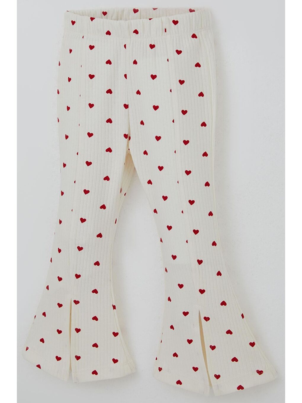 Ekru Kız Çocuk Taytlı Takım İspanyol Paça Kalp Desenli Krem (1.5-5 Yaş)-8