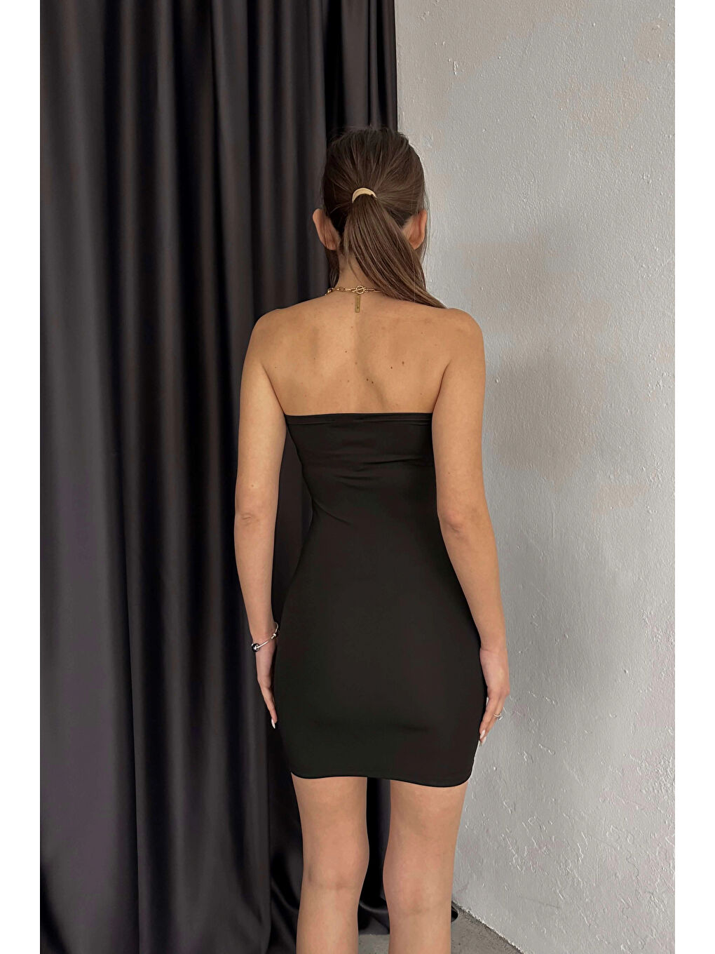 Kadın Siyah Straplez Elbise 0956-1747-3