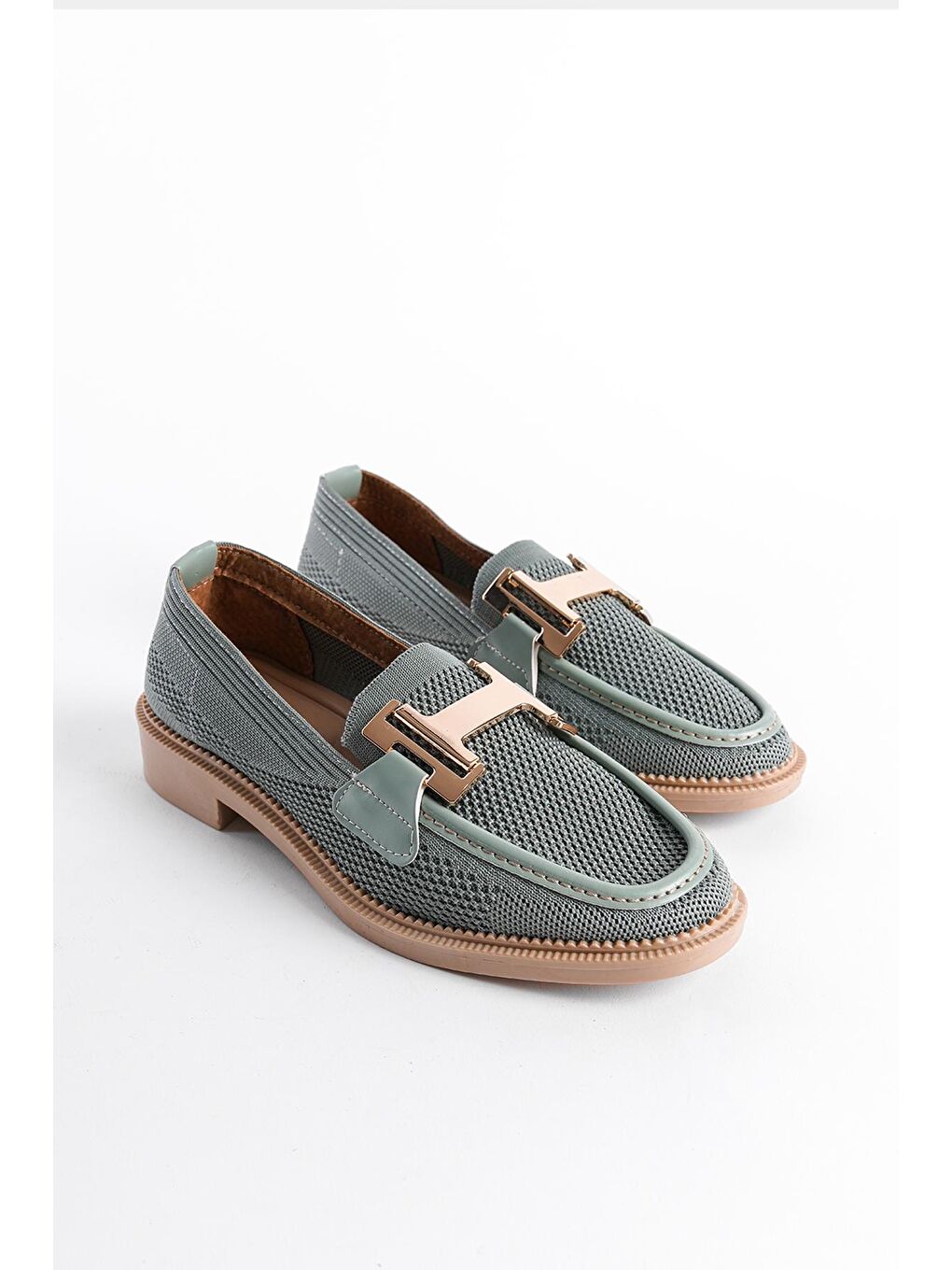 Yeşil Triko H Tokalı Kadın Loafer Ayakkabı