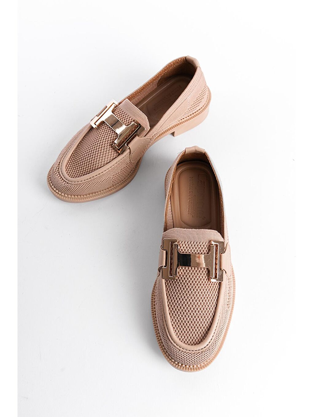 Bej Triko H Tokalı Kadın Loafer Ayakkabı