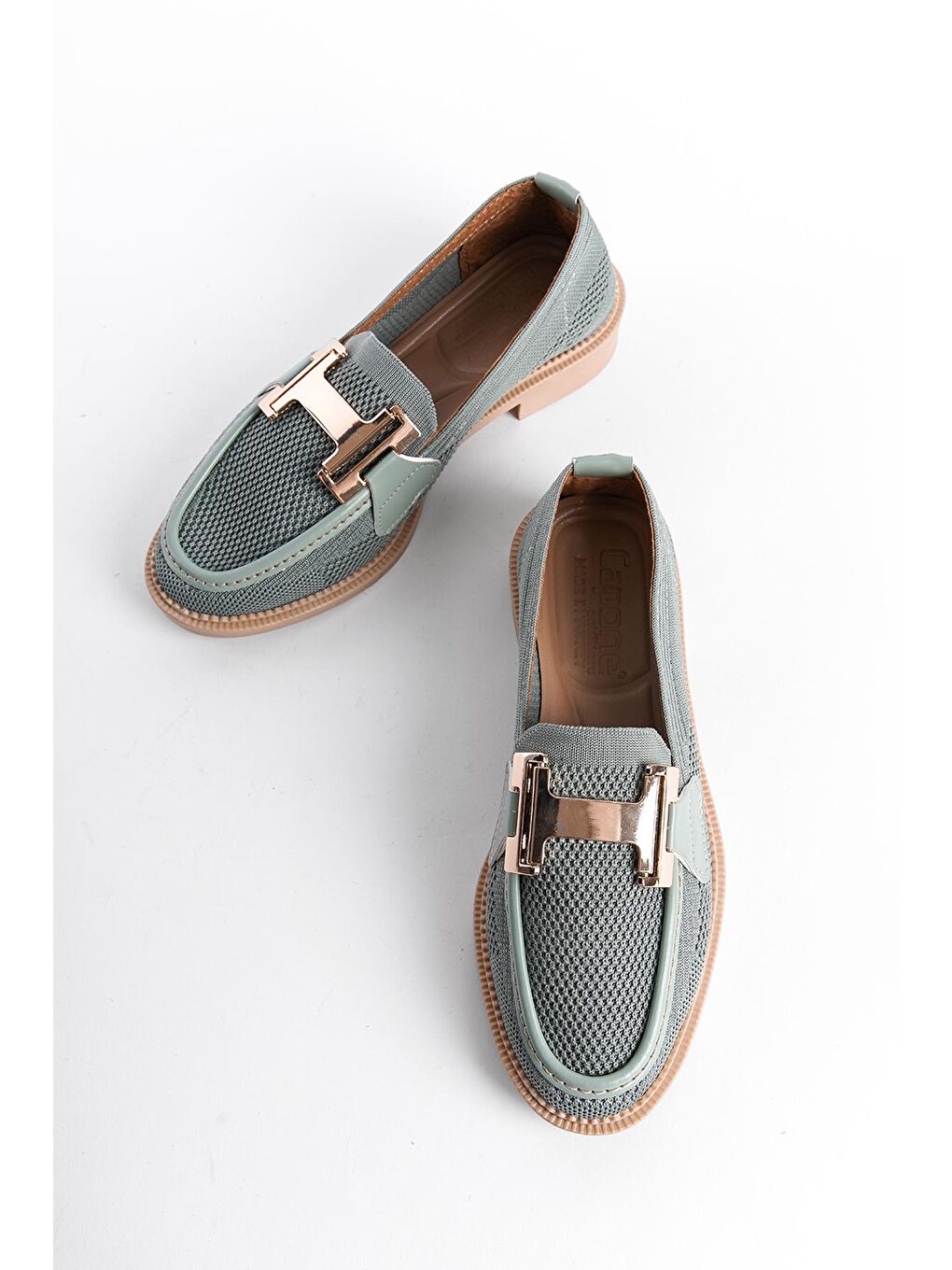 Yeşil Triko H Tokalı Kadın Loafer Ayakkabı-3