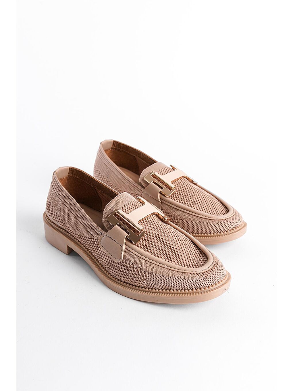 Bej Triko H Tokalı Kadın Loafer Ayakkabı-1