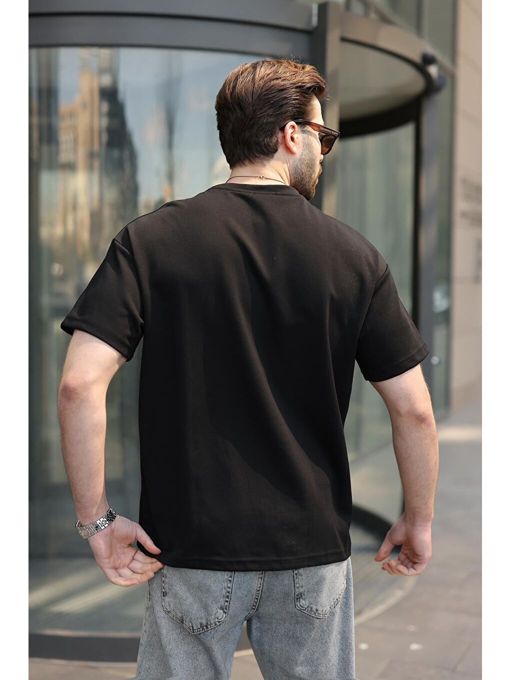 Siyah Dikiş Detaylı Regular Fit Erkek Tişört E7183-3