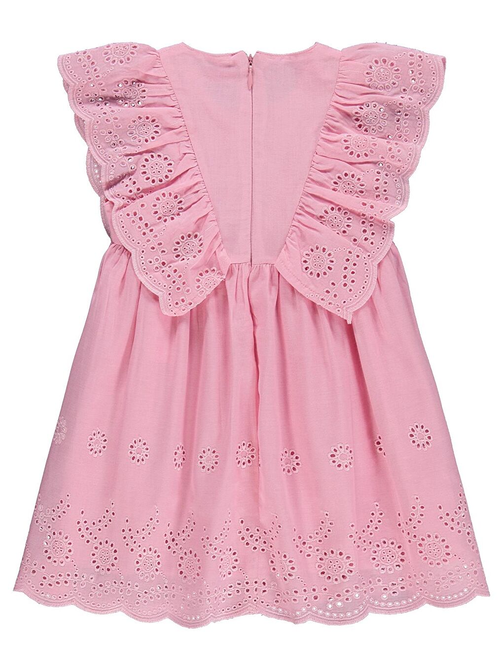 Girls Fırfırlı Brodeli 2-5 Yaş Elbise - Pembe-1