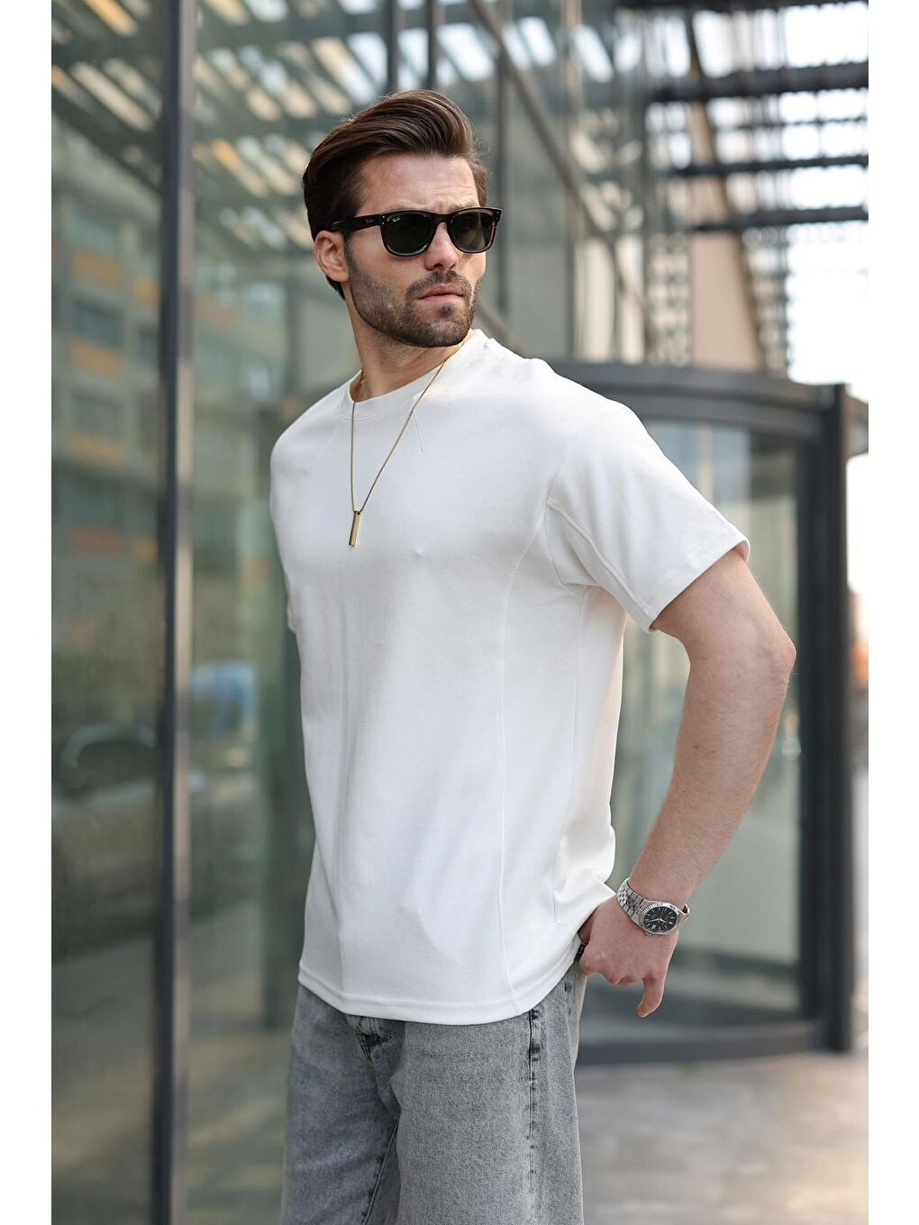 Ekru Dikiş Detaylı Regular Fit Erkek Tişört E7183-4