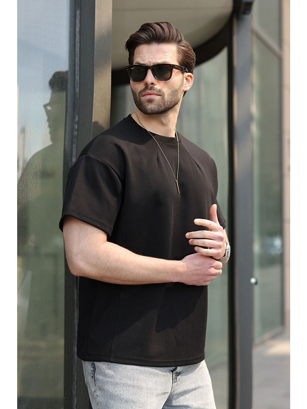 Siyah Dikiş Detaylı Regular Fit Erkek Tişört E7183-4