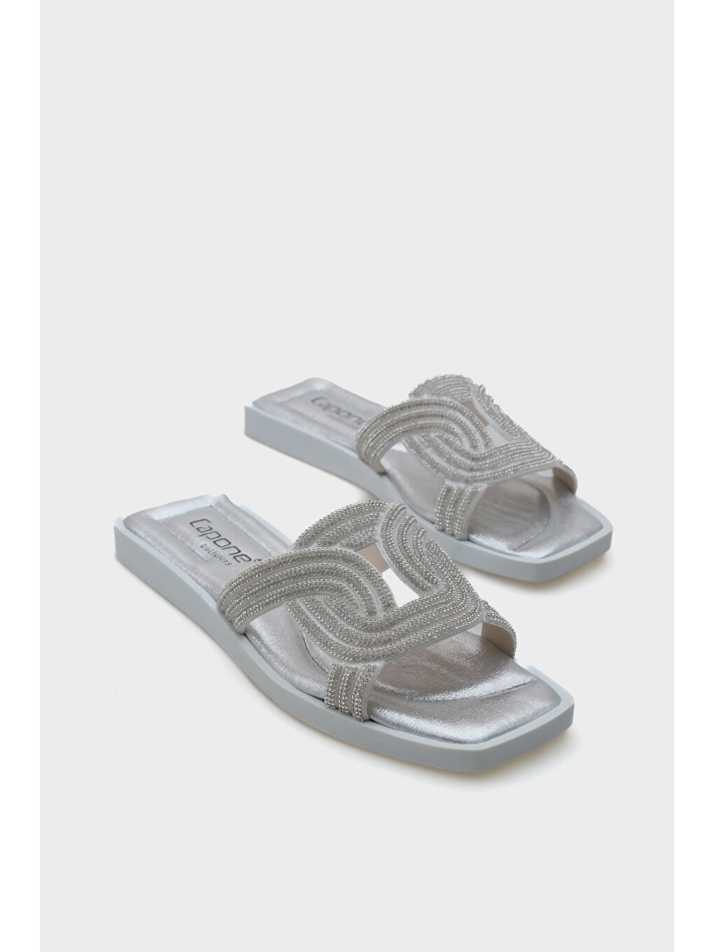 Gri Lana Gir Gümüş Taşlı Kadın Terlik