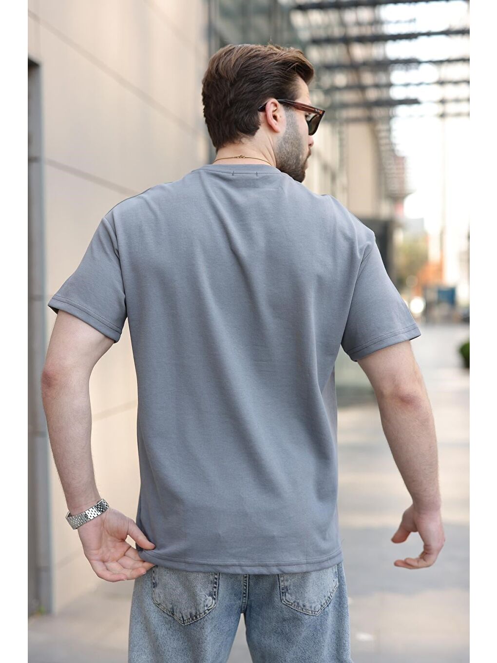 Gri Füme Dikiş Detaylı Regular Fit Erkek Tişört E7183-3