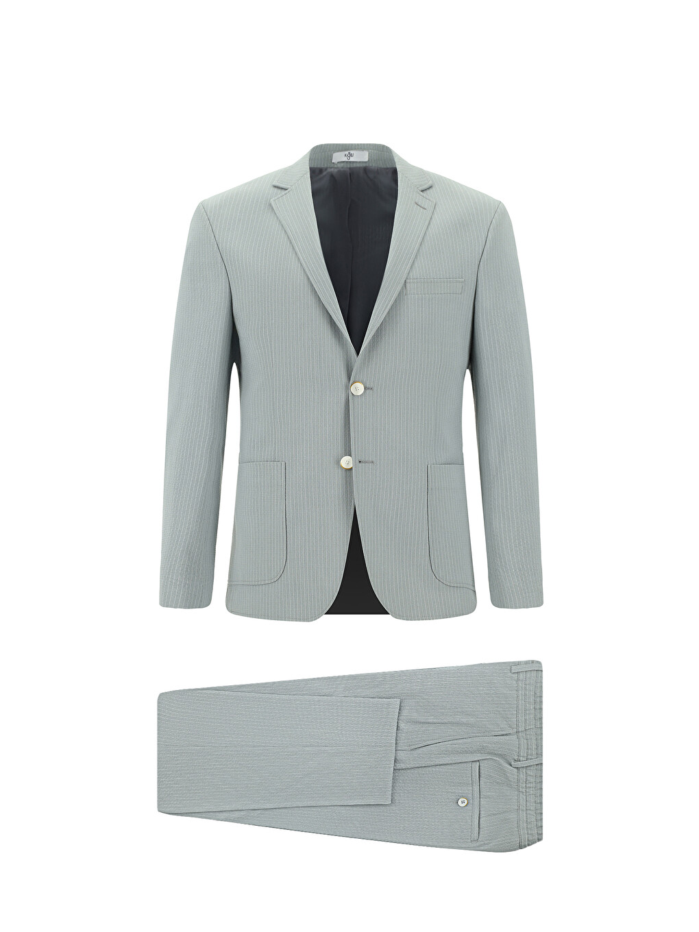 Gri Super Slim Fit Ekstra Dar Kesim Çizgili Beli Lastikli İpli Gofre Takım Elbise-6