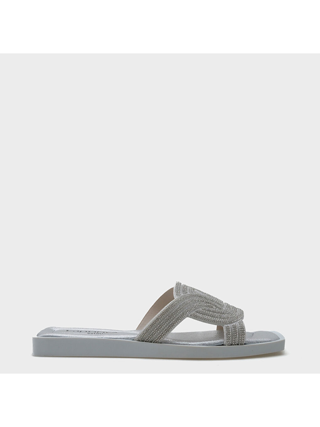 Gri Lana Gir Gümüş Taşlı Kadın Terlik-1