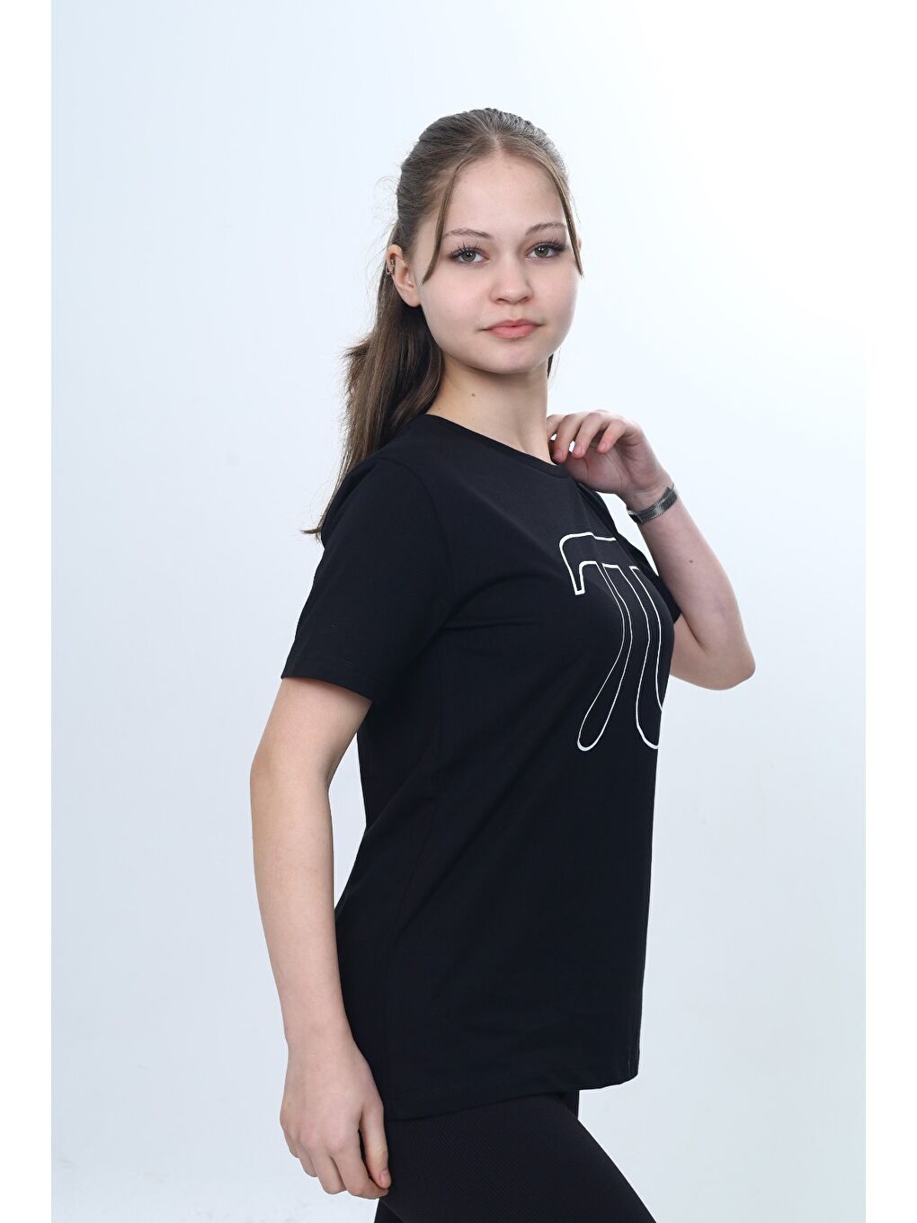 Siyah Unisex Çocuk Pi Sayı Baskılı Bisiklet Yaka Refax Fit Kısa Kollu T-shırt-1