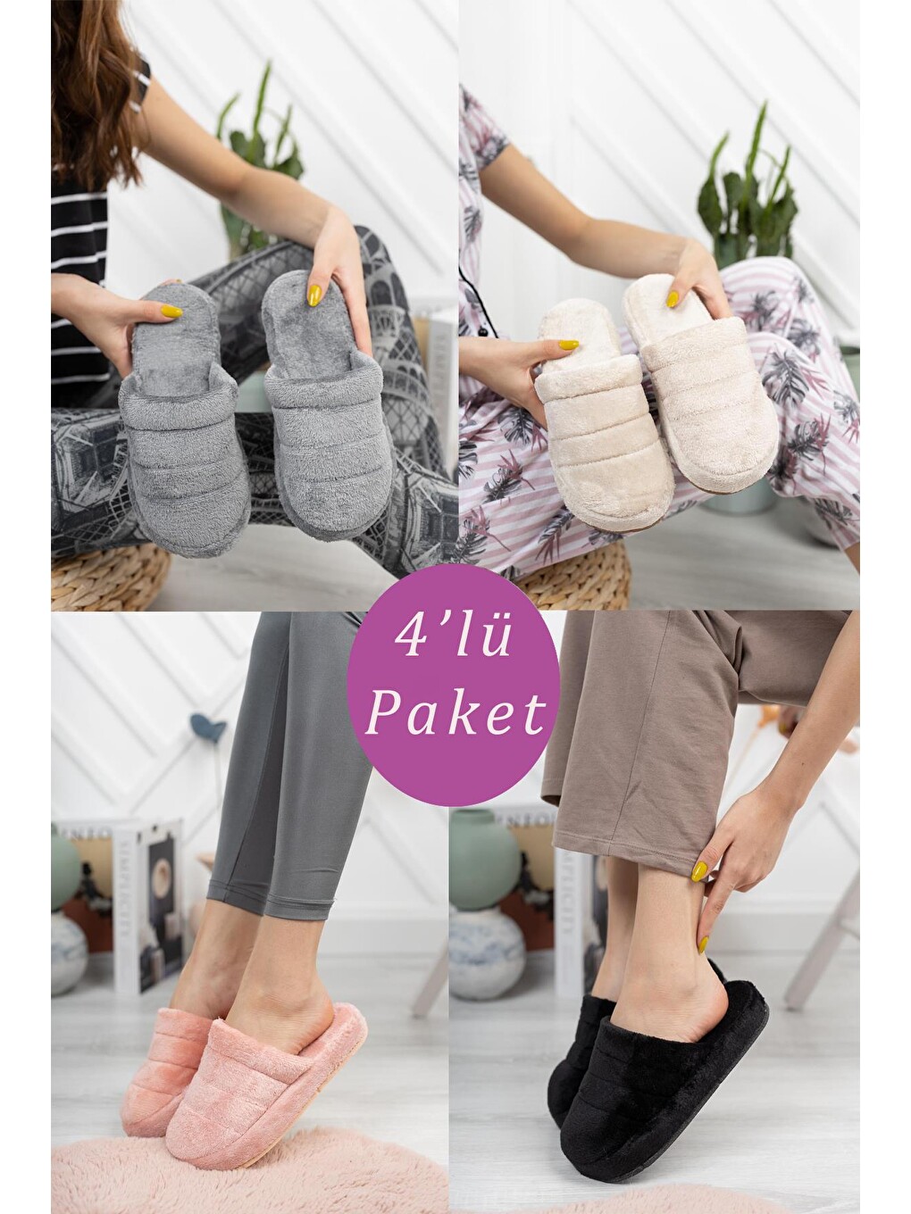 Karışık 4'lü Paket Terlik Ev Terliği-9