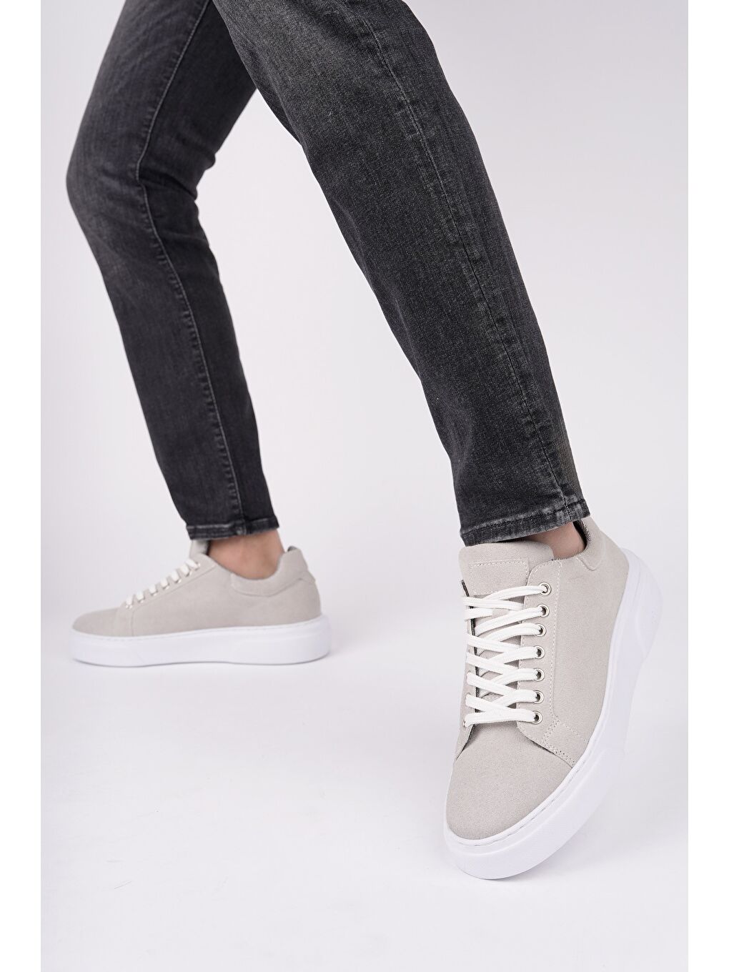 Bej ZEYN Kalın Taban Bağcıklı Erkek Günlük Sneaker Spor Ayakkabı-4