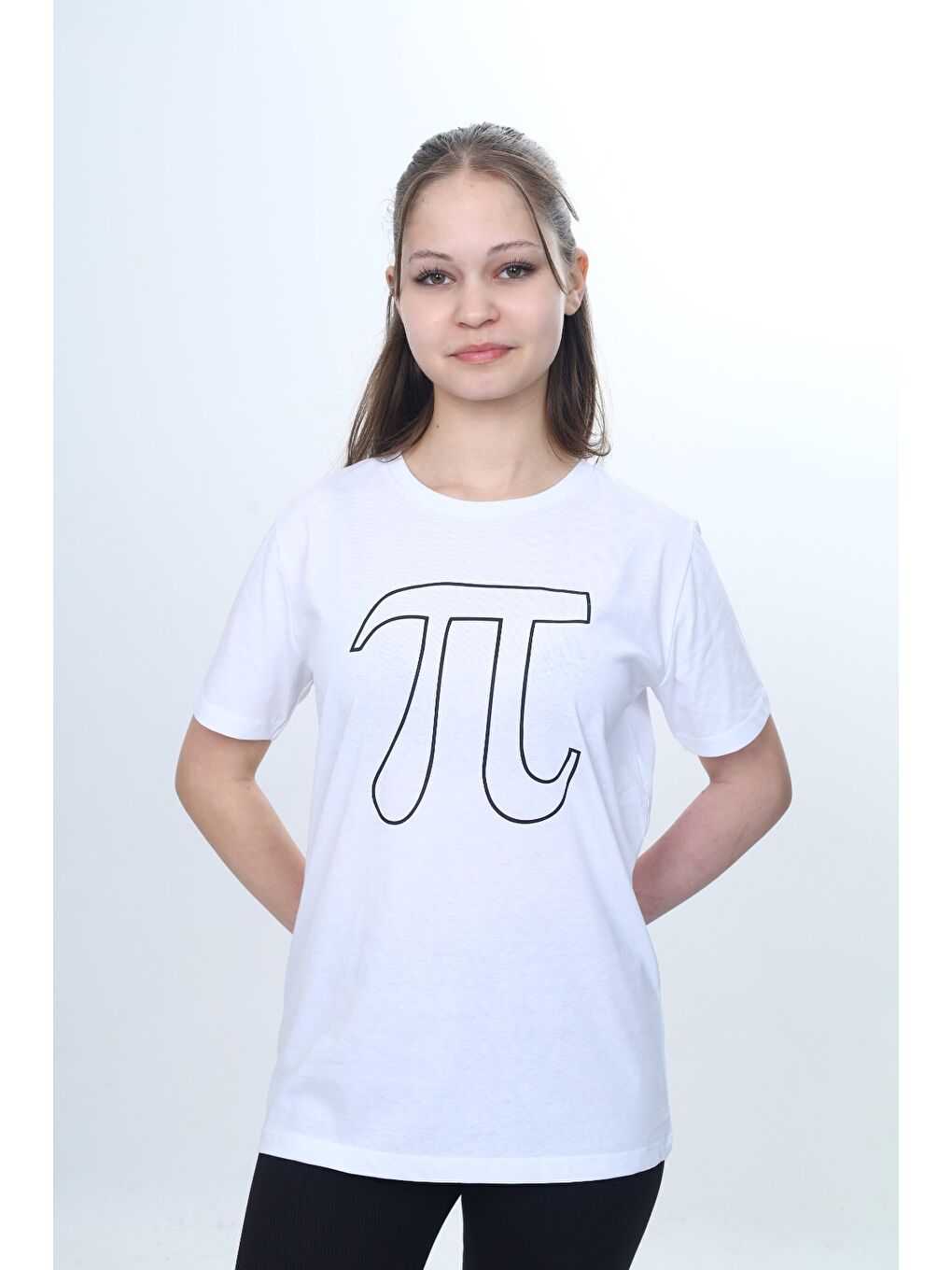 Beyaz Unisex Çocuk Pi Sayı Baskılı Bisiklet Yaka Refax Fit Kısa Kollu T-shırt