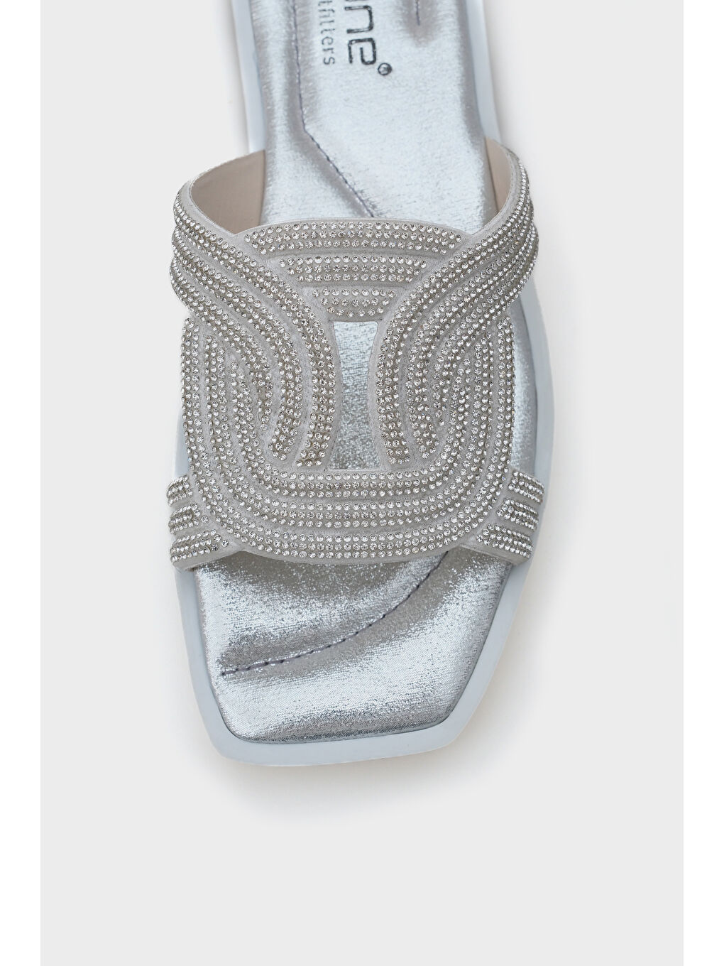 Gri Lana Gir Gümüş Taşlı Kadın Terlik-2