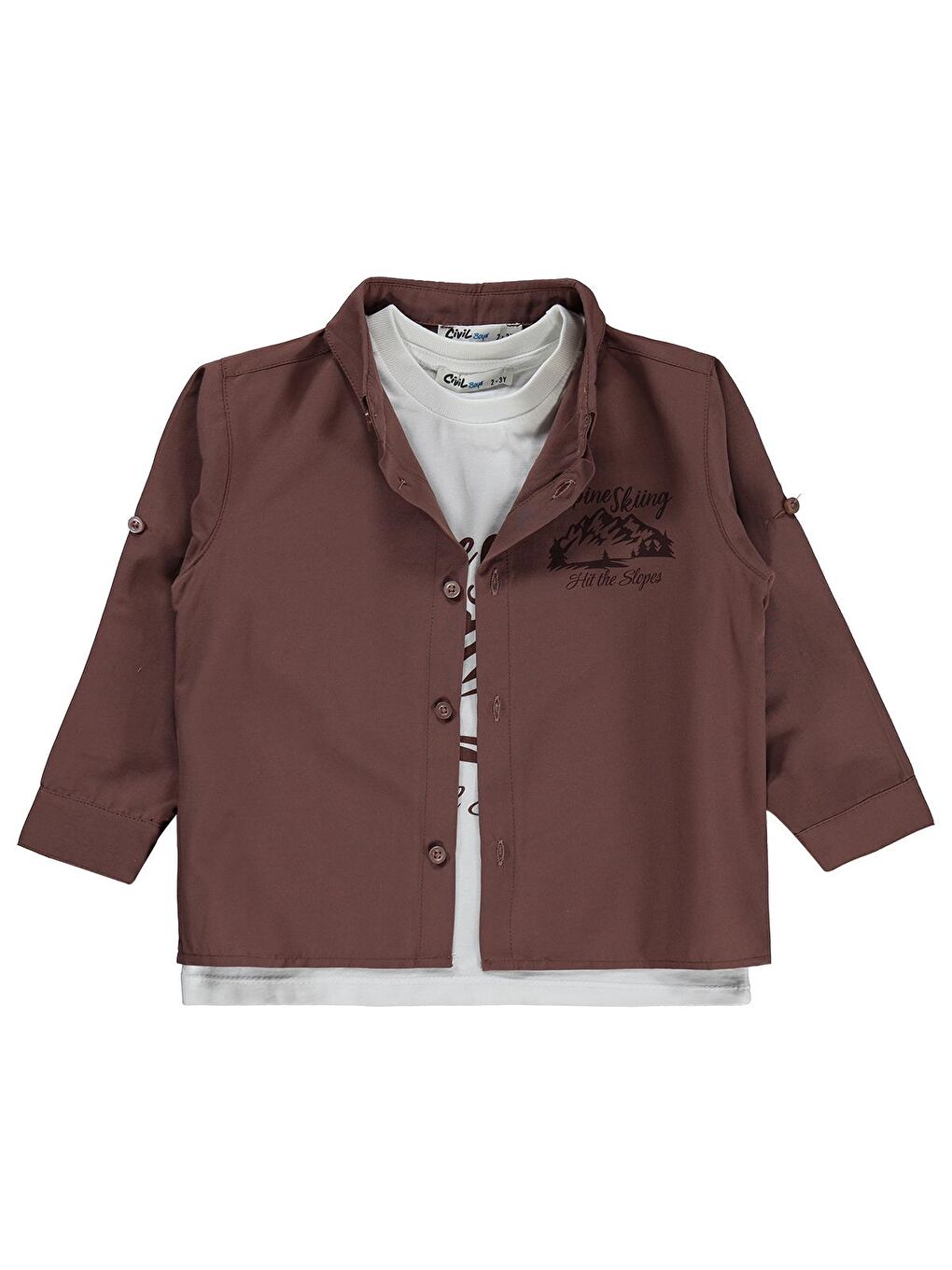 Boys Alpine Baskılı Tişörtlü 2-5 Yaş Gömlek - Kahverengi