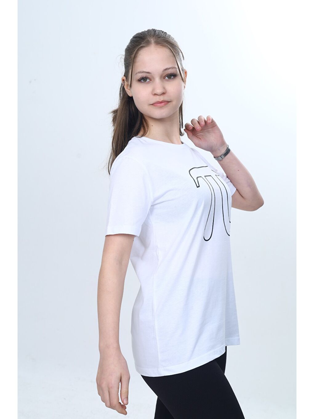Beyaz Unisex Çocuk Pi Sayı Baskılı Bisiklet Yaka Refax Fit Kısa Kollu T-shırt-2