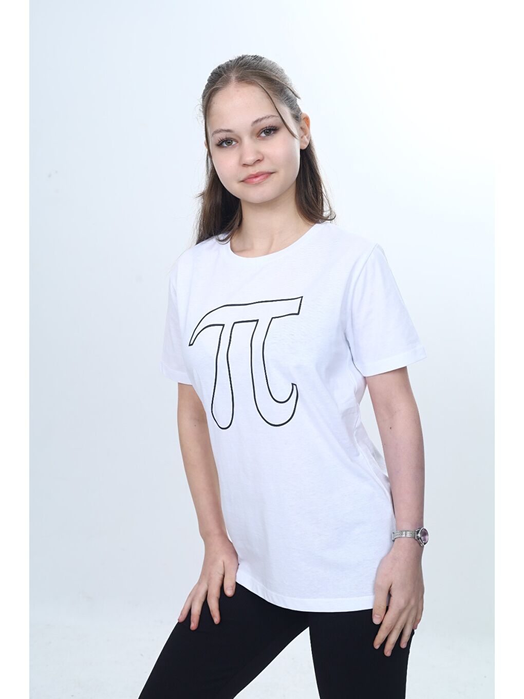 Beyaz Unisex Çocuk Pi Sayı Baskılı Bisiklet Yaka Refax Fit Kısa Kollu T-shırt-3