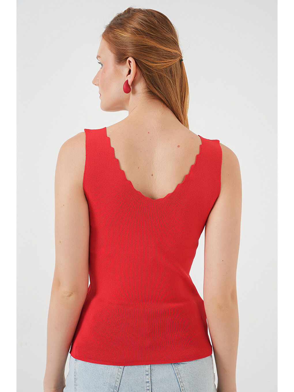 Kadın Zikzaklı V Yaka Bluz 15930 - Kırmızı-5