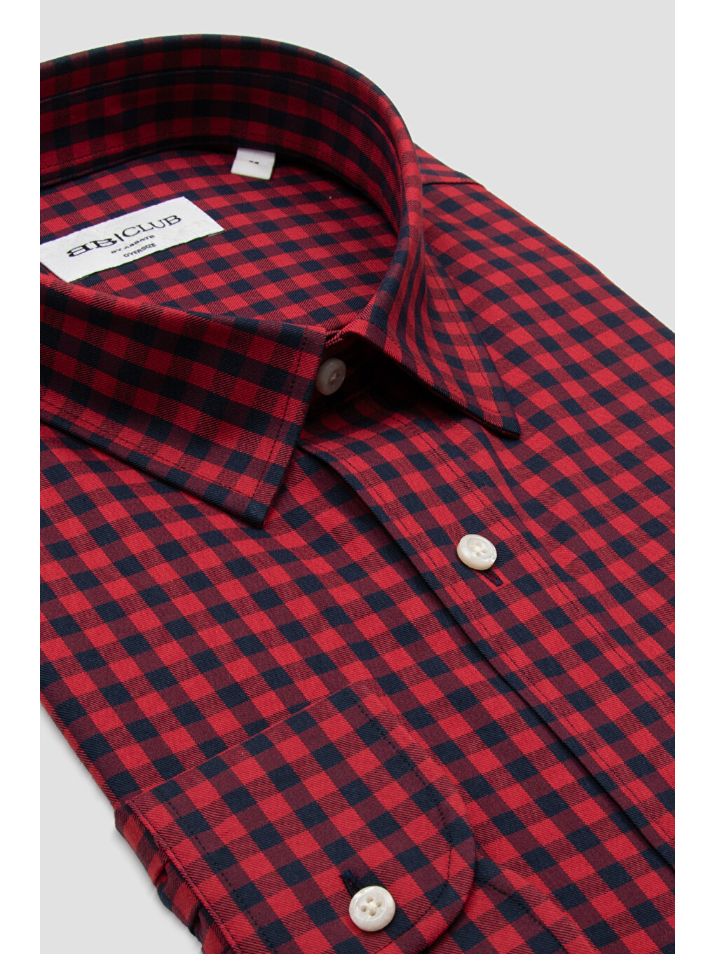 Rio Twill Pamuk Karışımlı Oversize Fit Kırmızı Klasik Yaka Erkek Kareli Gömlek-1