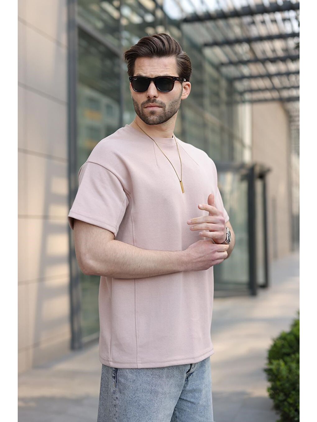 Kahverengi Camel Dikiş Detaylı Regular Fit Erkek Tişört E7183-3