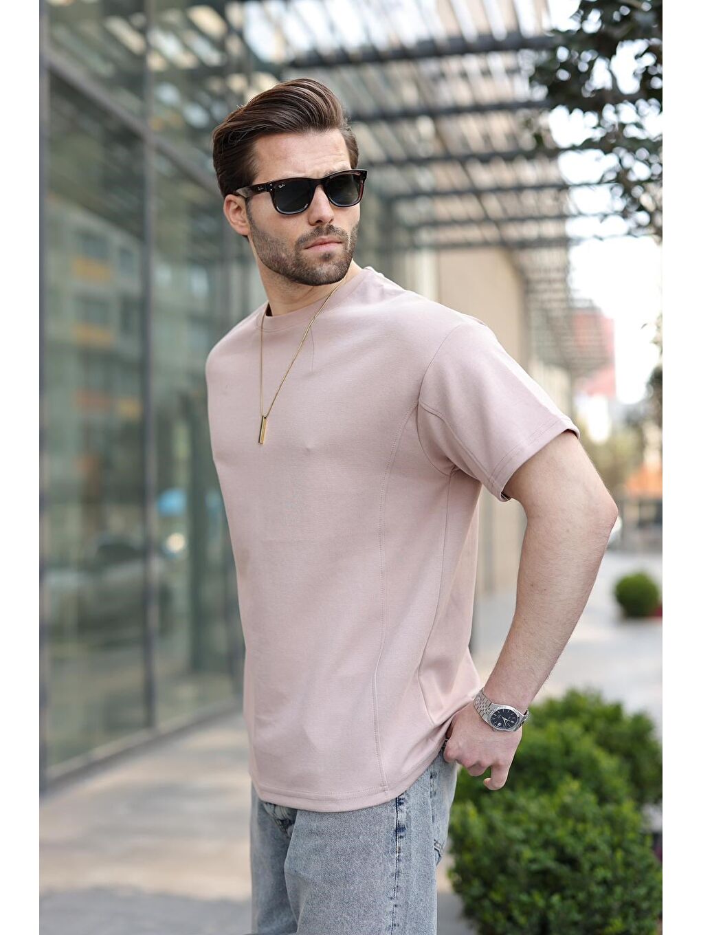 Kahverengi Camel Dikiş Detaylı Regular Fit Erkek Tişört E7183-4