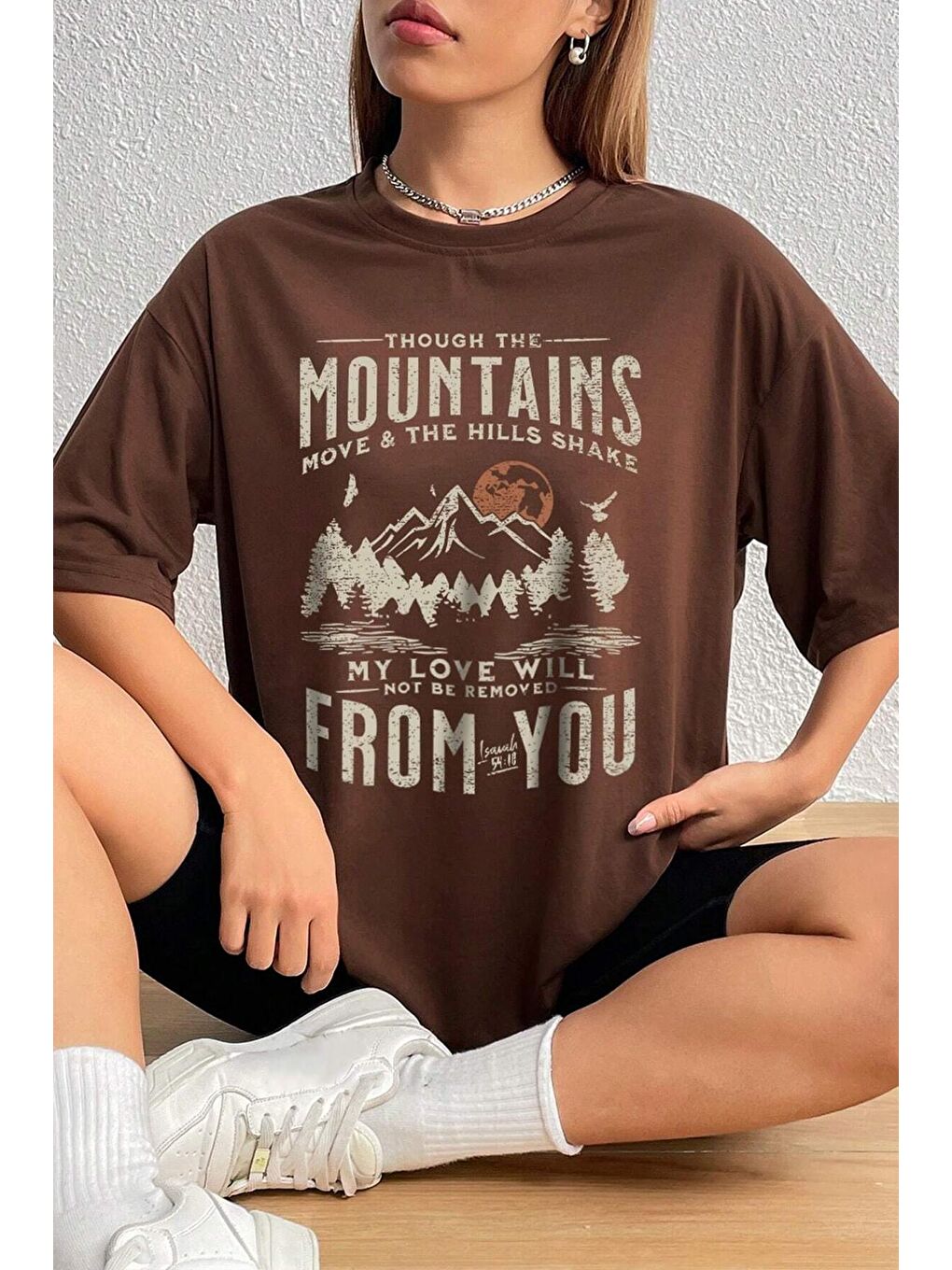 uyguntarz Kahverengi Unisex Mountains Baskılı Tasarım Tshirt