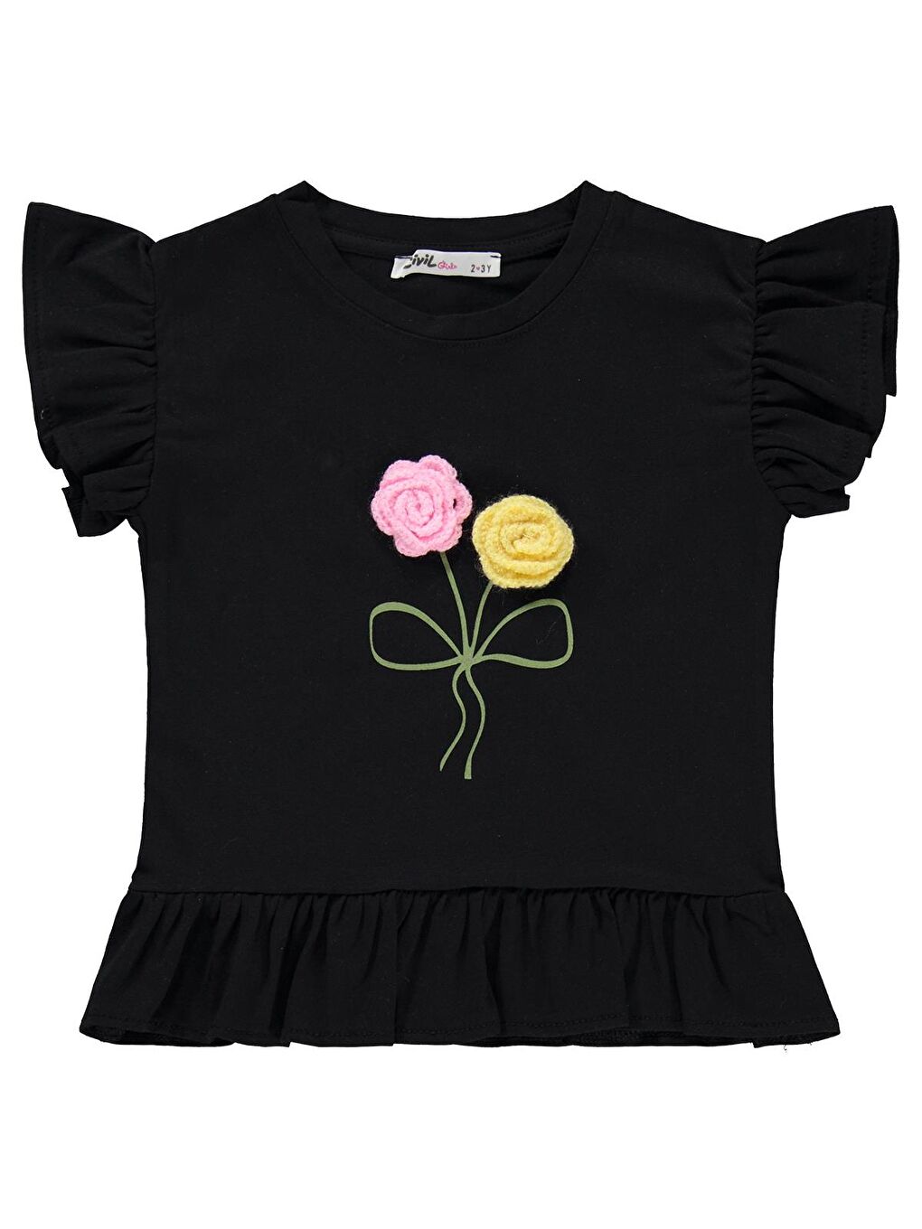 Girls Kolu Fırfırlı 2-5 Yaş Takım - Siyah-1